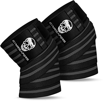 Gymreapers Fasce per ginocchio (coppia) con cinturino per squat, sollevamento pesi, powerlifting, leg press e allenamento incrociato - Fasce per ginocchio flessibili da 72 pollici per squat (grigio)