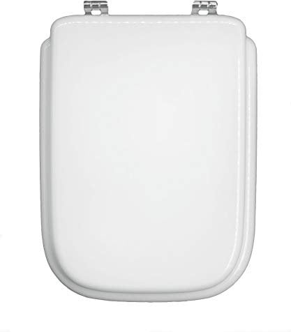 Oui Abattant WC en polyester avec noyau en bois, série Conca de l'Ideal Standard, blanc européen avec charnières en métal chromé.