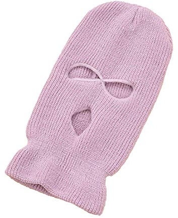 FAMKIT Sturmhaube mit 3 Löchern, gestrickt, für den Winter, winddicht, warm, gestrickt, Vollgesichtsmütze, rot, für Skifahren, Radfahren, violett, M