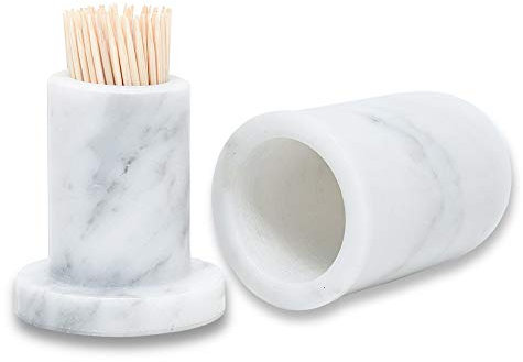 JIMEI Marmor-Zahnstocherhalter mit Deckel, Zahnstocherspender, Glasbox, Marmor-Salz- und Pfefferstreuer, Zahnstocherbehälter, niedlicher Zahnstocher-Organizer für Zuhause, Küche, Restaurant