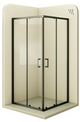 DANIELLE Box doccia rettangolare #79-70x85x190cm Box doccia con profili in alluminio nero, vetro trasparente di sicurezza 6MM e porta scorrevole con sistema a 16 rulli