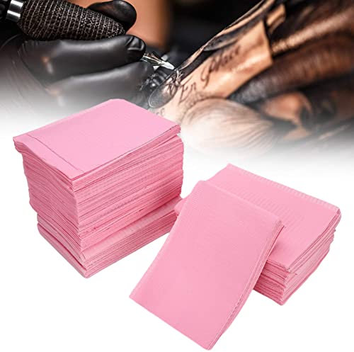 Tattoo Art Table Mats, 125pcs Tattoo Piercing Waterproof Disposable Dental Bids Absorbent Paper Placemats for Manicure, Nail Art Salon, Tattoo Cleaning Supplies, 45 x 33cm Pink