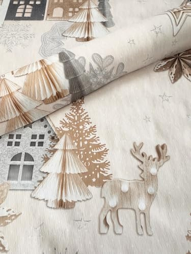 Mambo Design PVC Tischdecke Bergen Wachstuch Weihnachten beige Gold Silber grau abwaschbar Eckig Meterware, Größe:130 x 160 cm
