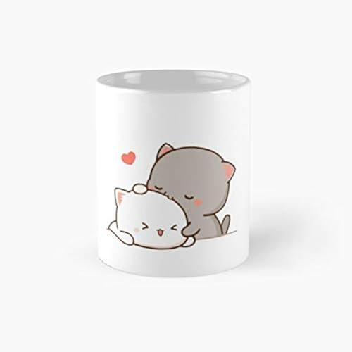 Snuggles Kaffeetasse, Motiv: Mochi Pfirsich und Goma süße Katze, klassisches Geschenk, 325 ml