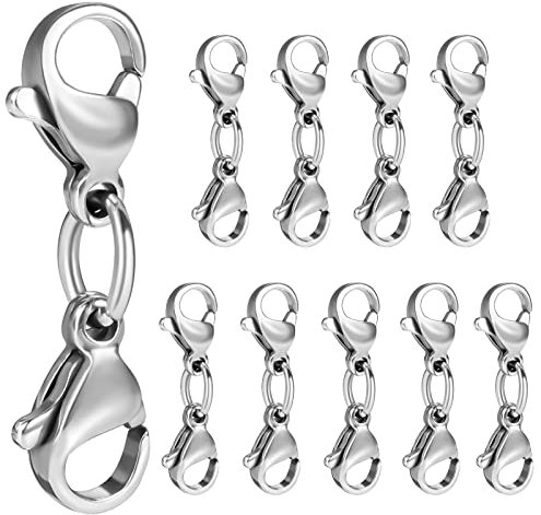 SAVITA 10 Stück Doppel Karabiner Verschlüsse, Edelstahl 2,5cm Karabiner Verschlüsse Schmuck Doppel Klauen Verbinder für Halskette Armband Schmuck Herstellung (Silber)