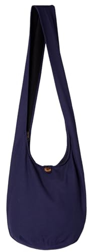 PANASIAM Schulterbeutel Damen & Herren, große & leichte Baumwolltasche, Umhängetasche mit Reißverschluss, Unisex Schultertasche, mittelgroße Tasche, dunkelblau