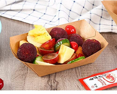 HOT BARGAINS 1000 X Disposable Kraft Paper Boat Trays 13oz (10.5 x 8.5 x 4.4cm) Size Small Organic Coating Food Tray for Hot Dog, Food Serving Tray, Nacho Party Trays (Small, 7)