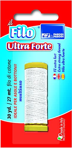 PARODI & PARODI - Filo per Cucire da 27mt Alta Tenuta Extra Forte, Filo da Cucito Ideale per Asole e Bottoni, Bobina di Cotone per Aghi da Cucito, Rocchetto per Cucitura a Mano Made in Italy, Bianco
