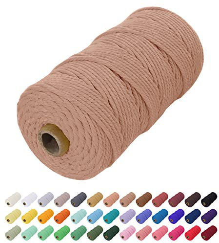 Uiopa Makramee Garn 2mm x 200m, Baumwollkordel Farbig Baumwollgarn Geflochten Baumwollseil, Natürliche Baumwollschnur für Wandbehang, Vorhang, Traumfänger, Hängepflanze, Deko (Aprikose)