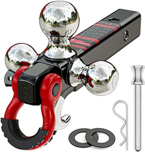Ayleid Dreifach-Kugelhalterung für Anhängerkupplung mit Haken und Stift und drehbarem Schäkel, passend für 5,1 cm (2 Zoll) Empfänger mit 1-7/8 Zoll, 2 Zoll, 2-5/16 Zoll Kugelkupplung