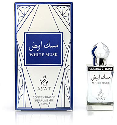 Ayat Perfumes - Parfümöl 12 ml von Dubai | Halal Moschus für Frauen und Männer ohne Alkohol | Arabisches Parfüm Attar Hergestellt und entworfen in Dubai (White Musk)