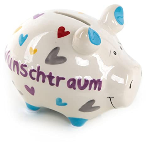 Logbuch-Verlag Sparschwein Geld Geschenk Verpackung Wunschtraum aus Keramik Bunte Spardose Sparschweinchen Wunscherfüller