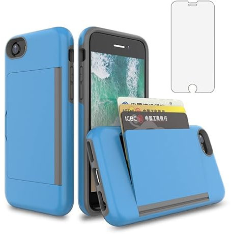 Asuwish Phone Case for iPhone 6plus 6splus 7plus 8plus i 6/6s/7/8 Plus with Screen Protector Cover and Card Holder Hybrid Cell iPhone6splus i Phone7s 7s 7+ 8s 8+ Phones8 6+ i6 6s+ Women Men Blue