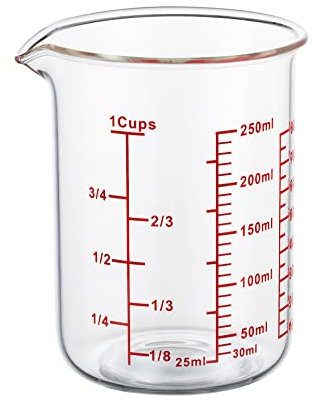 Ackers BORO3.3 Misurino in vetro a forma di V, in vetro borosilicato, per cucina o ristorante, facile da leggere, 250 ml