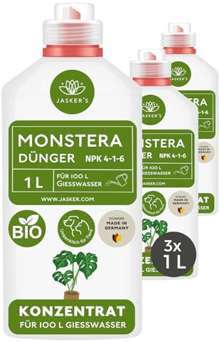 Bio Monstera Dünger 3 Liter (3x1L) - Konzentrat Dünger für Monstera deliciosa & variegata - 100% Schnelldünger - Flüssigdünger für 200 Liter Gießwasser - Grünpflanzen-Dünger