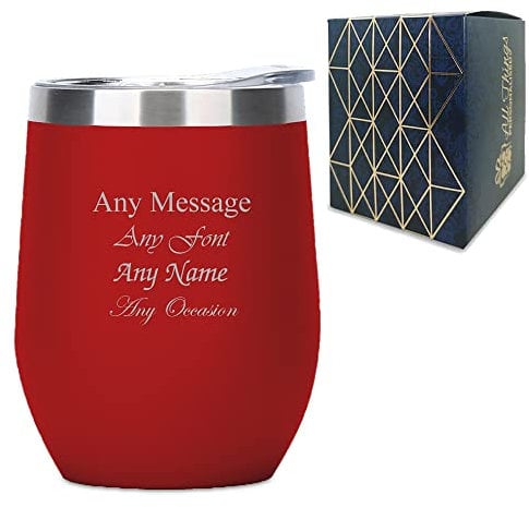 Personalised Engraved Red Insulated Travel Cup, Personalise with Any Message for Any Occasion, Stylize with a Variety of Fonts, Gift Box Included, Laser Engraved