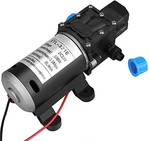 12V DC Selbstansaugend Wasserpumpe, Hohe Druck selbstansaugend Membran Wasserpumpe 100W 8L/Min 160Psi mit Eingebauter Druckschalter für Wohnwagen,Boot Wohnmobil Garten Reinigung