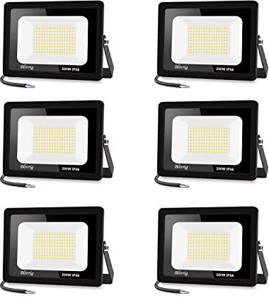 【6PCS】200W Projecteur LED Exterieur 20000LM IP66 Imperméable spot led exterieur Super Brillant Eclairage Extérieur Blanc Chaud(3000k) Sécurité spot led pour stades, usines, Parking, garage, jardi