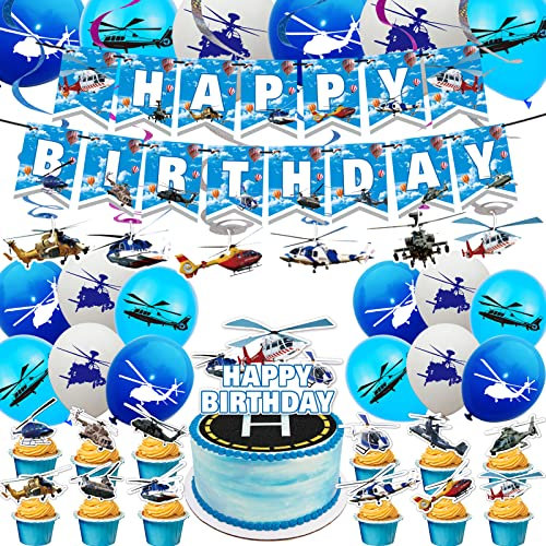 Hubschrauber Geburtstag Party Dekoration - Flugzeug Thema Supplies Mit Banner, Spiralen, Cupcake Toppers Und Ballons für Flieger Feier