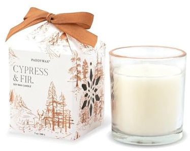Paddywax Holiday Candles Cypress & Fir Glass Votive Luxury Artisan Scented Candle, 198g, White