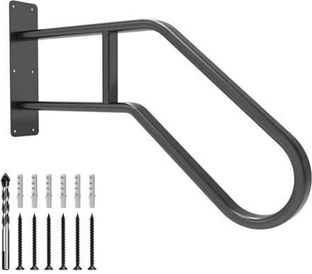 YEOOE Wandhalterung Handlauf Treppe, U-förmiger Handgeländer für 1 bis 3 Stufen, Mattschwarzes Treppengeländer für Garten, Garage, Toilette, Veranda (66 cm, Elliptische Röhre, Schwarz)