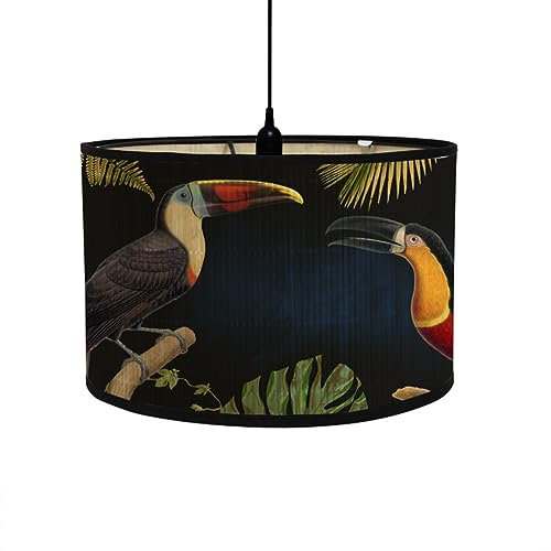 FANSU Abat-Jour en Bambou Classique Moderne Tambour Abat-jour, Remplacement Abat, Jour Fait à la Main, pour Lampe de Table, Suspension, Lampe de Chevet, Lampadaire (oiseau noir,30x20cm)