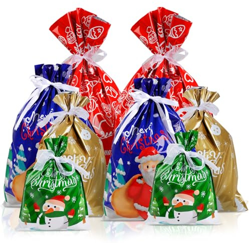 Coicok 20 Pezzi Sacchetti Regalo Natale, 4 dimensioni, Buste Regalo con Cordoncino per Feste di Natale, Regali, Decorazioni Natalizi, Borsa decorativa per confezioni regalo di Natale