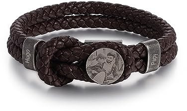 kaululu Personalisiertes Armband mit Foto für Herren Lederarmband Herren mit Gravur Namen Armband mit Buchstaben Personalisierte Geschenke Männer