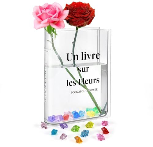 Vaso Libro, Vaso Acrilico Trasparente, Vaso per Tulipani, Acrilico Libro Vaso, Trasparente Vaso per Fiori, per la Decorazione della Tavola della Camera da Letto, Soggiorno, Ufficio
