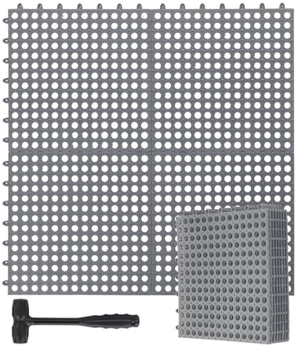 Drydiet 8 Pack Interlocking Floor Tiles with 1 Pc Plastic Hammer 12 x 12 Drainage Tiles Modular Floor Tiles Non Slip Splicing Mat Cushion Mat for Pool Bathroom Deck Kitchen Patio Balcony Garage