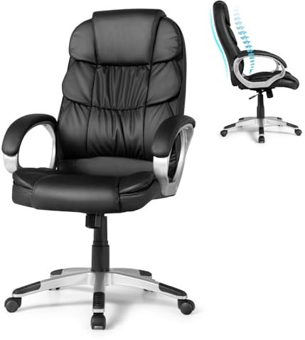 CASART Executive Office Chair, PU Leather Ergonomic Computer Chair with Tilt Function, Lumbar Support & Padded Armrests, High Back Desk Chair Height Adjustable Swivel Chair for Home Office