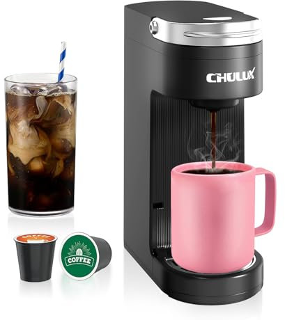 CHULUX - Cafetera delgada de una sola porción para cápsulas de taza K, cafetera de una taza para tazas de viaje de 7.3 pulgadas, cafetera con tamaños de cerveza de 6 a 12 onzas