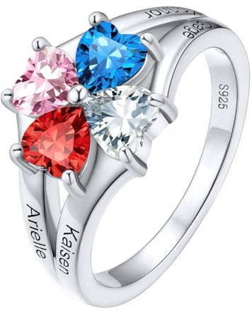 Supcare Ring Silber 925 Damen mit Stein Silberring Eheringe mit Herz Geburtsstein Ring Gravur Text Trauringe Namenring Hochzeitsringe Antragsring Personalisiert Modeschmuck für Party Freundin