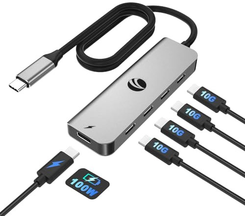 VCOM 10Gbps USB C Hub, Adapter mit 4 USB C 3.2 Gen 2 Ports, 100W Power Delivery, Typ C Multiport Adapter für MacBook Pro/Air und weitere Thunderbolt/Laptops (Grau)