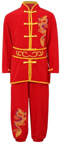ranrann Enfant Garçon Costume Kung Fu Tenue Traditionnel Chinois Uniforme Tai Chi Arts Martiaux 3-16 Ans Rouge 11-12 ans