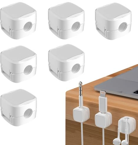Mezrkuwr 6 supporti per cavi magnetici bianco porta cavi clip per cavi organizer per cavi autoadesivi, organizer da scrivania, organizer per cavi, scrivania