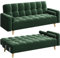 Yaheetech Modern Velvet Sofa Bed 3 Seater Click Clack Sofa Settee Recliner Couch with Wooden Legs for Living Room/Guest Room/Office Green