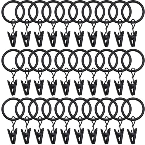 30 Stück Vorhangringe mit Clips, dekorative Ringe, rostfrei, Vintage-Stil, 2,5 cm Innendurchmesser, schwarz