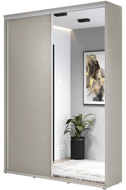 Meble Slupia - Garderobenschrank - Kleiderschrank mit Spiegel und Schiebetüren - 150x242x45 cm - Kleider Schrank Schlafzimmer mit Kleiderstange - ZUZA 01 Kaschmir, Griff