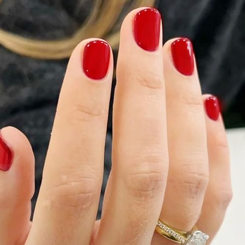 MrCuvaryas Press on Nails Kurz, Square Nägel zum Aufkleben Fake Nails Künstliche Fingernägel mit Nagelkleber, Glossy Einfarbige Kunstnägel zum Aufkleben NailTips für Frauen (Dark Red, 24pcs)