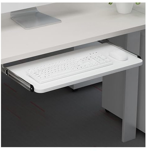 JosuE Tastaturschublade Unter Dem Schreibtisch, Desktop-Tastaturablage 25cm Breit, Computer-Schublade für Heim und Büro, Weiß (Size : 65x25cm(25.5x10inch))