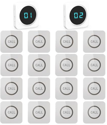 ALIBELL Drahtloses Rufsystem für Restaurant, Calling System, 2 LED-Digitalanzeige-Empfänger und 16 Beeper Pager für Restaurant, Verbesserung der Servicequalität
