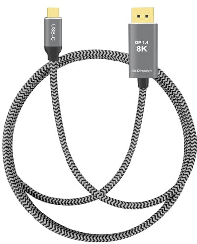 PAKLIMCN 32.4Gbps USB C to DisplayPort 8K Cable - Bidirectional, 6 ft, Supports 4K 144Hz/2K 240Hz, Thunderbolt 4 Compatible, Braided, Works with iPhone, MacBook, XPS