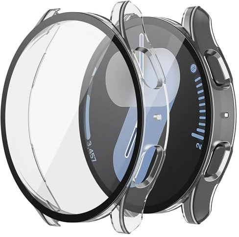 Misxi 2 Stück Hard PC Schutzhülle Hülle Kompatibel mit Samsung Galaxy Watch 7 44mm, Anti-Rutsch Ultra-dünne Kratzfeste Schutz Displayschutzfolie mit Gehärtetem Glas für Galaxy Watch 7, Transparent