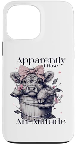 Highland Cow Apparently I Have an Attitude Sarcasm Funny Bow Case for iPhone 13 Pro Max
