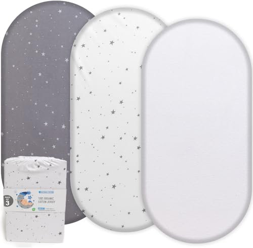 Acrali Home Bettlaken für Babykörbchen, 35 x 75 cm, 3er-Pack, 100 % reine Baumwolle, ultraweich, atmungsaktiv und sanft zur Babyhaut, 1 wasserdichter Matratzenschoner für Babykörbchen und 2
