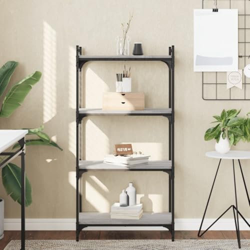 Iiaky Bücherregal 4 Böden Balkon Regal Abstellraum Regal Wohnzimmer Regal Ordnerregal Storage Shelves BüRoregal Grau Sonoma 60x30x120 cm Holzwerkstoff