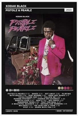 Kodak Black Pistolz & Pearlz Album-Poster, 1 Leinwandposter, Schlafzimmer, Dekoration, Landschaft, Büro, Raumdekoration, Geschenk, 60 x 90 cm