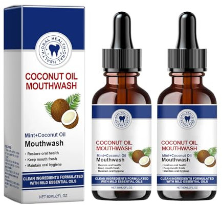 Pukmqu Ourlyard Kokosöl-Mundspülung Mit ätherischem Öl, Natürliche und sichere Inhaltsstoffe, Effektive Mundpflege, Für Frischen Atem (2 Stück)