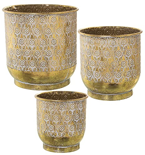 SET 3 MACETEROS METAL DORADO/BLANCO °33X33+°27X28+°23X23CM